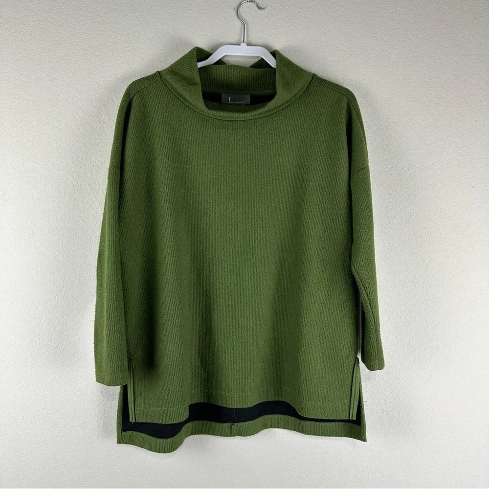 Anthropologie Green Theresa Mock Neck 3/4 Sleeves Tunic Top Sweater Size Small